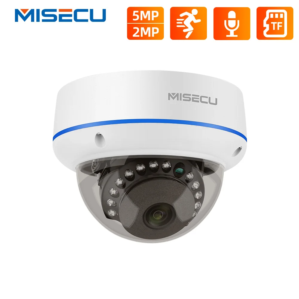 IP камера MISECU 2 МП/5 Мп POE комнатная купольная антивандальная с записью звука