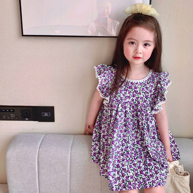 Girls Casual Dress Fashion Summer Kids Floral Costumes Korean Flying Sleeve Children Ruffles Vestidos Clothing 1-6Y 
Girls Casual Dress Fashion Summer Kids Floral Costumes Korean Flying Sleeve Children Ruffles Vestidos Clothing 1-6Y