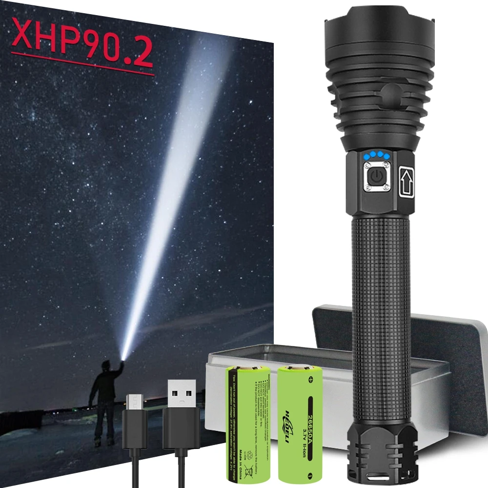 Most Powerful LED Flashlight New CREE XHP90 USB Rechargeable LED Torch XHP50 XHP70 Zoom Hand Lamp 2*18650 Or 2*26650 Battery 42W
Most Powerful LED Flashlight New CREE XHP90 USB Rechargeable LED Torch XHP50 XHP70 Zoom Hand Lamp 2*18650 Or 2*26650 Battery 42W