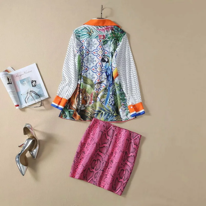 High Quality Women's Sets 2020 Spring Summer Skirt Suit Ladies Cute Birds Polka Dot Print Shirt+Sexy Wild Print Mini Skirt Sets
High Quality Women's Sets 2020 Spring Summer Skirt Suit Ladies Cute Birds Polka Dot Print Shirt+Sexy Wild Print Mini Skirt Sets