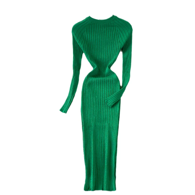 2021 autumn new women's chic o-neck long sleeve bright silk knitted sheath dresses female retro slim sweater dress
2021 autumn new women's chic o-neck long sleeve bright silk knitted sheath dresses female retro slim sweater dress