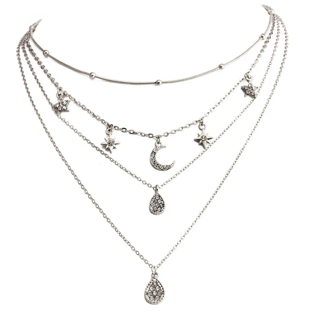 Silver moon water droplets stars crystal multi-layer chain necklace contracted temperament lady clavicle
Silver moon water droplets stars crystal multi-layer chain necklace contracted temperament lady clavicle