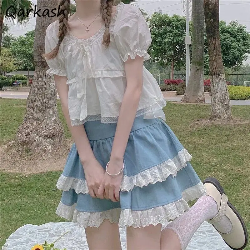 Women Sets Short Sleeve Crop Top Mini Lace Skirt Summer Lovely Girls Vacation Design Korean Style Sweet Simple College 2 Pcs New
Women Sets Short Sleeve Crop Top Mini Lace Skirt Summer Lovely Girls Vacation Design Korean Style Sweet Simple College 2 Pcs New