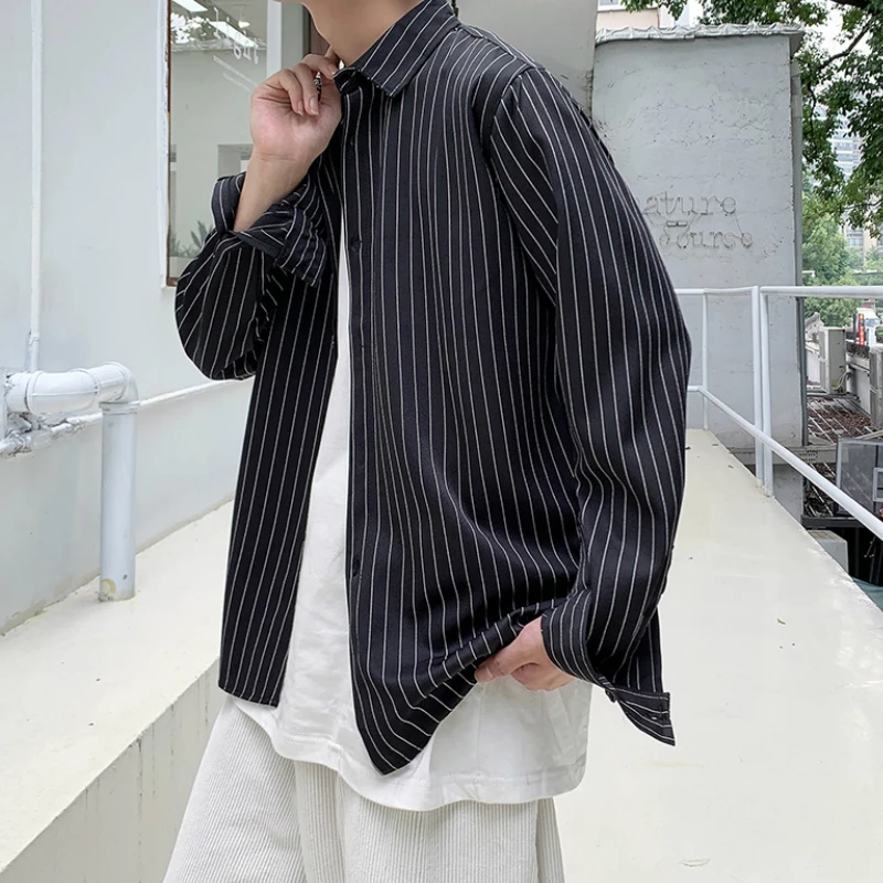 Men Shirts Vertical Striped Long Sleeve Turn-down Collar Button Japanese Fashion Trends Spring Fall Thin New Clothes Harajuku
Men Shirts Vertical Striped Long Sleeve Turn-down Collar Button Japanese Fashion Trends Spring Fall Thin New Clothes Harajuku