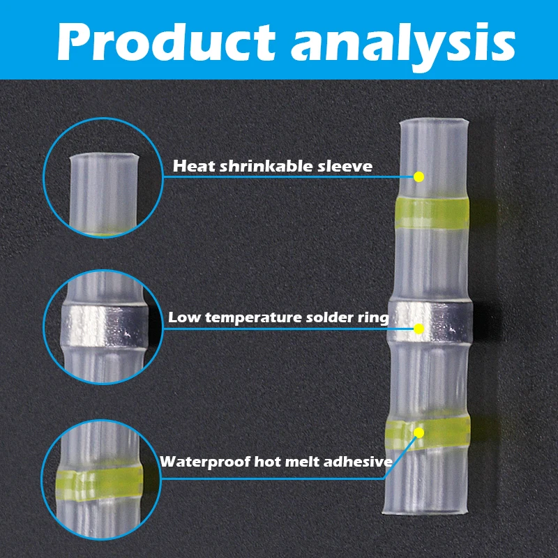 Solder Seal Wire Connectors Waterproof Heat Shrink Butt Connectors Electrical Wire Terminals Marine Insulated Butt Splices Solde