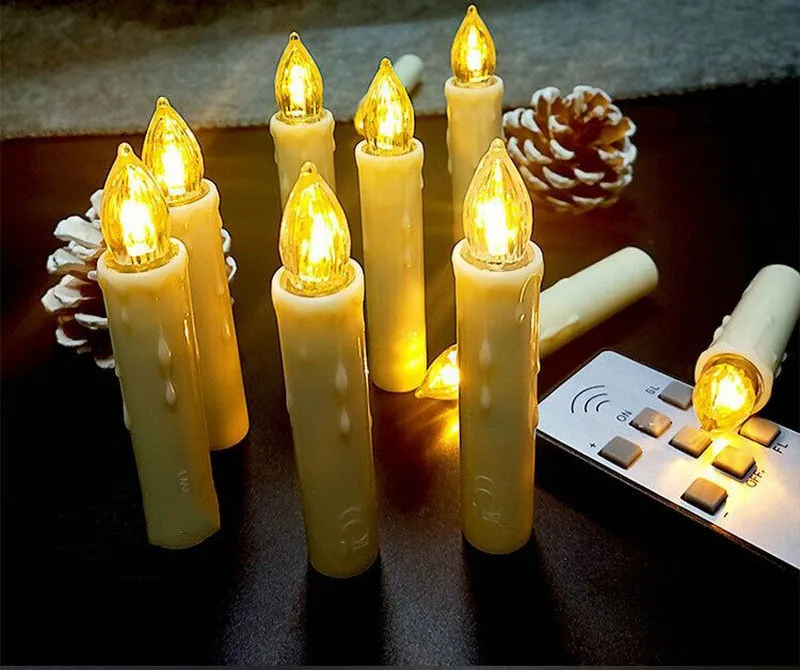 

Набор из 10 беспламенных светодиодных конусных свечей с дистанционным управлением с таймером, работающих от батарейки цвета слоновой кости, с зажимом и присоской, для рождественской елки