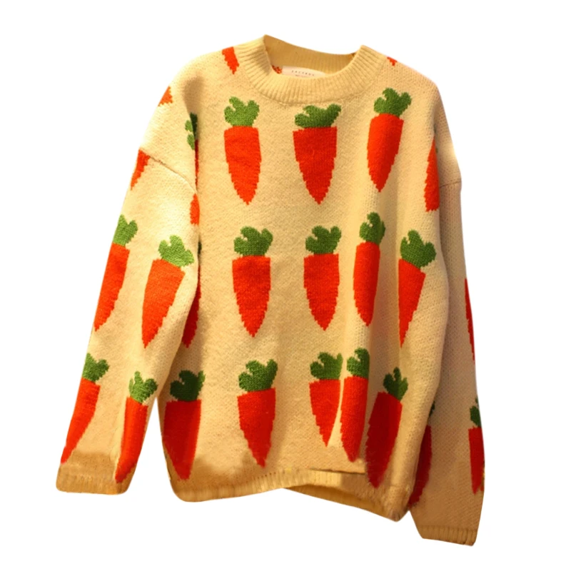 2020 Autumn Winter New Radish Printed O Neck Full Loose Pullover Cartoon Sweater Women
2020 Autumn Winter New Radish Printed O Neck Full Loose Pullover Cartoon Sweater Women