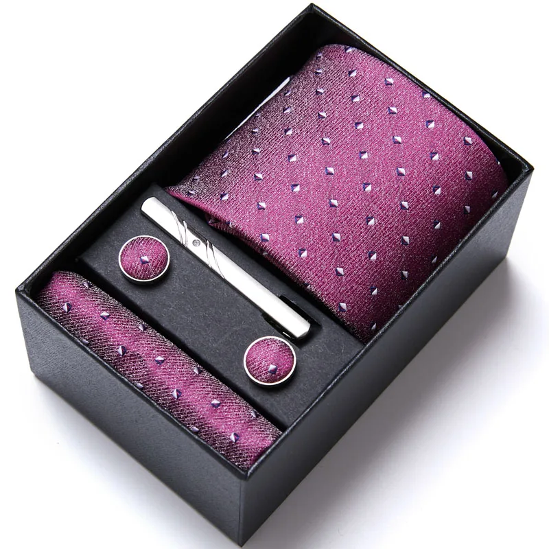 New Gift Box Designer Tie Set For Men Fashion Pink Necktie Handkerchief Cufflinks&Pin Men's Classic Striped Cravate
New Gift Box Designer Tie Set For Men Fashion Pink Necktie Handkerchief Cufflinks&Pin Men's Classic Striped Cravate