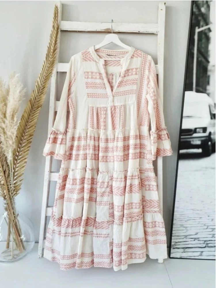 Summer Ladies Geometric Print V-neck Long Skirt Holiday Beach Dress Vestido De Mujer
Summer Ladies Geometric Print V-neck Long Skirt Holiday Beach Dress Vestido De Mujer