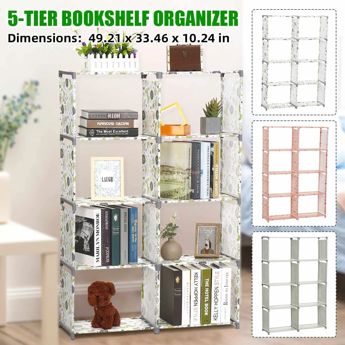 

5-Tier 8 Cube Bookshelf Rack Bookcase Holder Stand Storage Display Organizer Shelves Assemble Combination Storage Rack Furniture