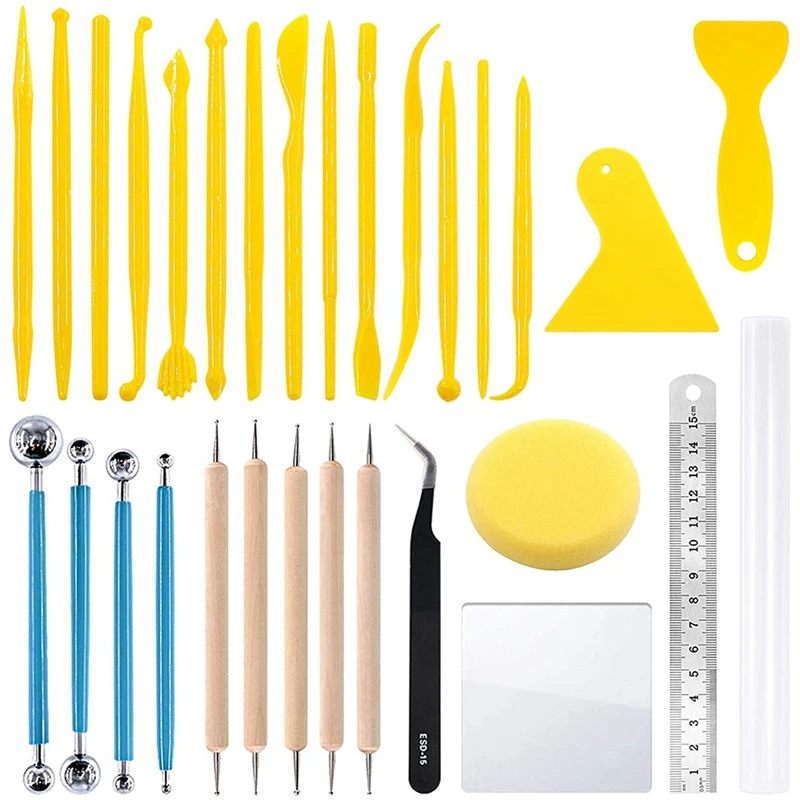 30 Pcs Polymer Clay Tools Set with Sponge, Dotting Pen, Plastic Modeling Tool, Ball Stylus, Pottery Sculpting Tools 
30 Pcs Polymer Clay Tools Set with Sponge, Dotting Pen, Plastic Modeling Tool, Ball Stylus, Pottery Sculpting Tools