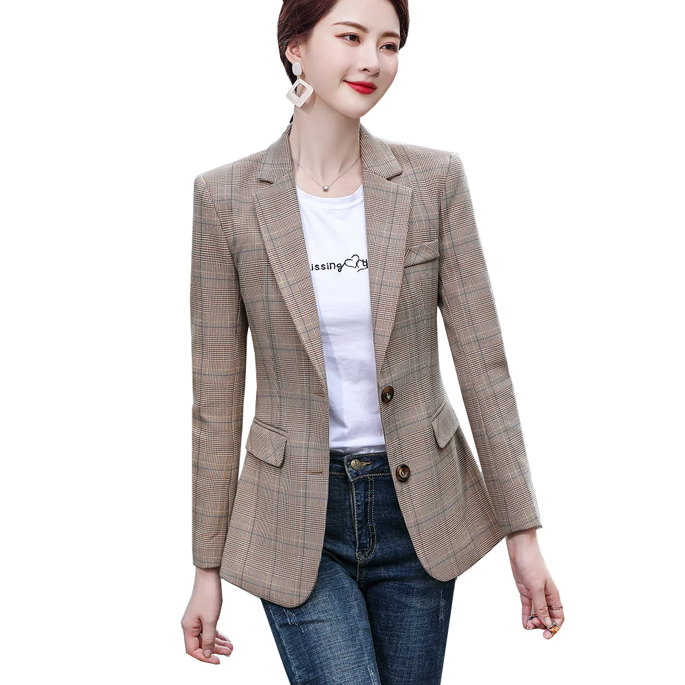 2021 New Arrival Casual Autumn Ladies Blazer Women Fashion Coffee Gray Plaid Coat Female Slim Single Breasted Jacket
2021 New Arrival Casual Autumn Ladies Blazer Women Fashion Coffee Gray Plaid Coat Female Slim Single Breasted Jacket
