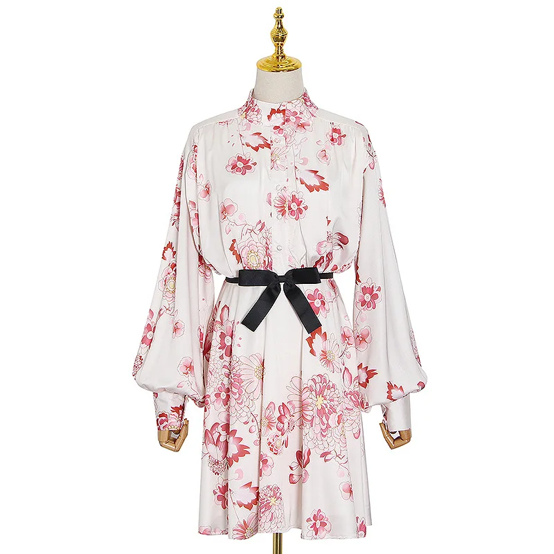 French dress women's new collar printed lace-up long sleeve small personal slim temperament a-line skirt
French dress women's new collar printed lace-up long sleeve small personal slim temperament a-line skirt