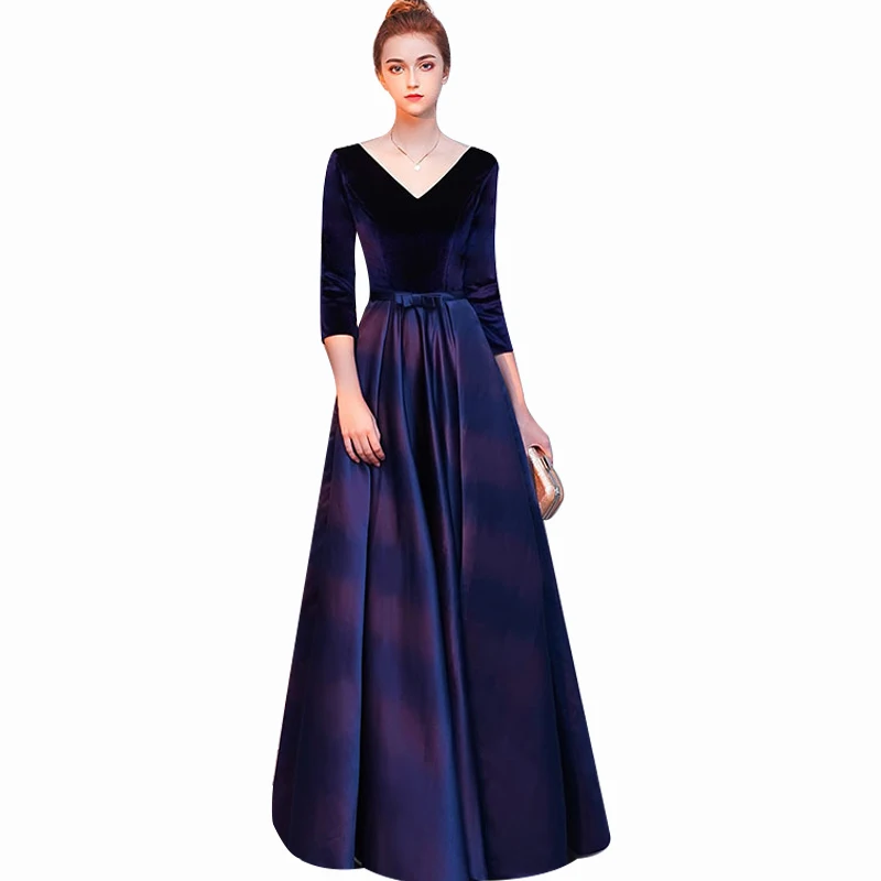 Elegant Evening Dress AR452 Navy Blue Velour Robe De Soiree Sexy V-neck Evening Dresses Long Half Sleeve Evening Gowns 2020
Elegant Evening Dress AR452 Navy Blue Velour Robe De Soiree Sexy V-neck Evening Dresses Long Half Sleeve Evening Gowns 2020