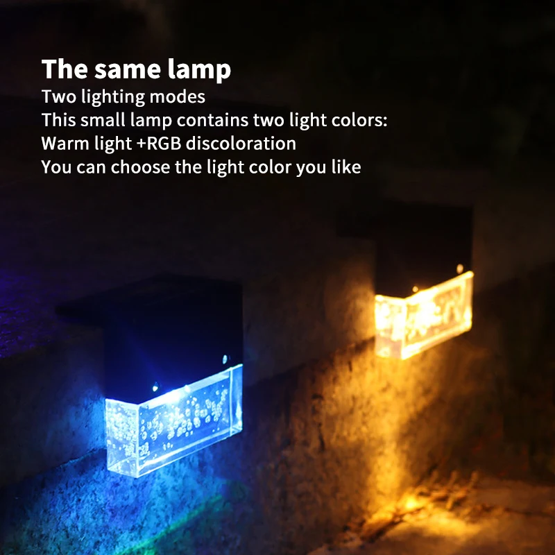 4pcs LED RGB Warm White Solar Lamp Path Stair Outdoor Waterproof Wall Light Garden Landscape Stair Deck Lights Street Lamp
4pcs LED RGB Warm White Solar Lamp Path Stair Outdoor Waterproof Wall Light Garden Landscape Stair Deck Lights Street Lamp