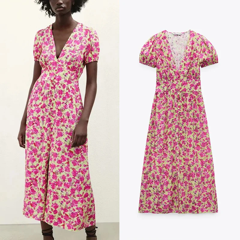 Women Dress 2021 Flower Full Printing Short Sleeve Casual Party Vestido Elegant Deep V-Neck A-Line Girls Street Outfits 
Women Dress 2021 Flower Full Printing Short Sleeve Casual Party Vestido Elegant Deep V-Neck A-Line Girls Street Outfits