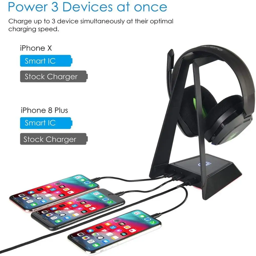Подставка для наушников RGB с зарядным устройством USB держатель игровой гарнитуры
