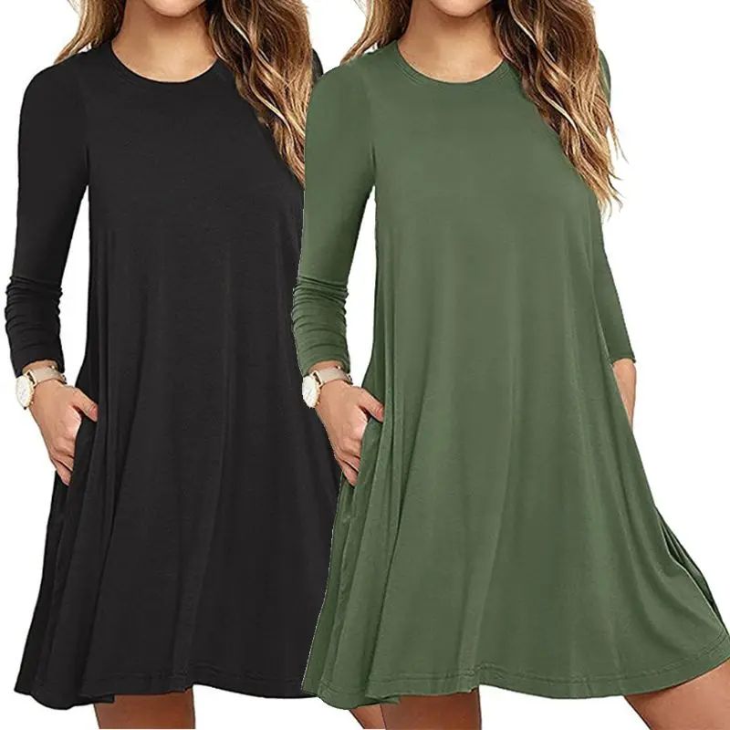 Womens Autumn Long Sleeve Round Neck Plain T-Shirt Dress Solid Color Pleated Swing Casual Loose Pullover Streetwear with Pockets
Womens Autumn Long Sleeve Round Neck Plain T-Shirt Dress Solid Color Pleated Swing Casual Loose Pullover Streetwear with Pockets