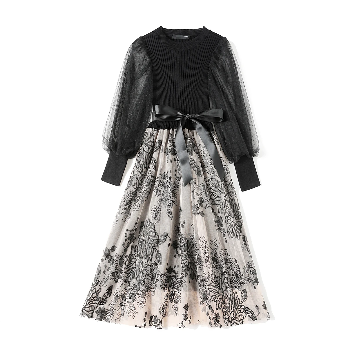 Elegant O-neck Mesh Dress Women Lantern Sleeve A-line Knit Patchwork Sequined Embroidery Floral Knitted Dress Robes Mujer
Elegant O-neck Mesh Dress Women Lantern Sleeve A-line Knit Patchwork Sequined Embroidery Floral Knitted Dress Robes Mujer