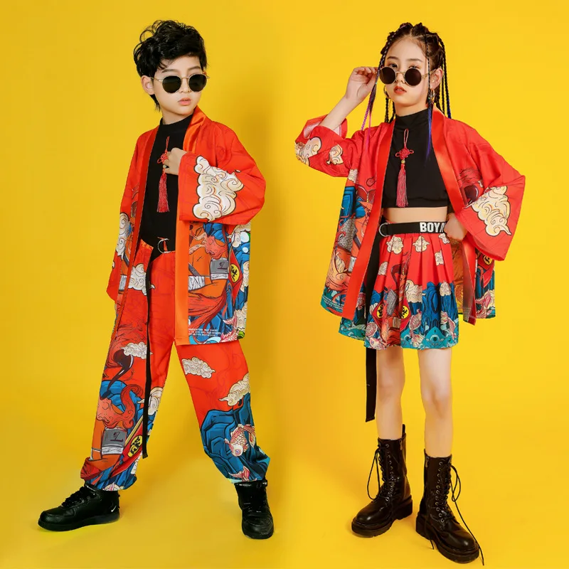 Girls Hip Hop Costume Kids Retro Set Chinese Style Red Coat Pants Catwalk Boys Street Dance Clothes Stage Show Wear
Girls Hip Hop Costume Kids Retro Set Chinese Style Red Coat Pants Catwalk Boys Street Dance Clothes Stage Show Wear