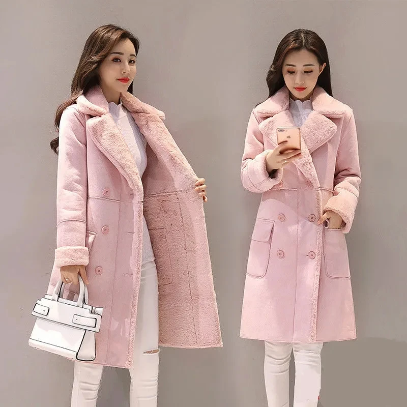 

Женское пальто из овечьей шерсти, новинка 2021, стильное корейское зимнее бархатное плотное замшевое пальто, меховое пальто средней длины с в...