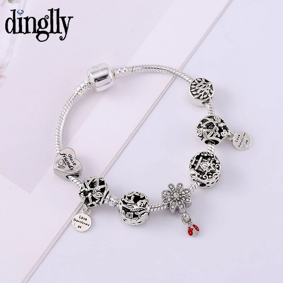 Dinglly Best Friend Heart Charm Bracelets Silver Coloe Flower Butterfly Garden Beads Ladybug Pendant Bracelet For Women Jewelry
Dinglly Best Friend Heart Charm Bracelets Silver Coloe Flower Butterfly Garden Beads Ladybug Pendant Bracelet For Women Jewelry