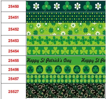 7/8'' 22mm,1" 25mm,1-1/2" 38mm,St. Patrick's Day Cartoon Character printed Grosgrain Ribbon party decoration 50 Yards/Roll
7/8'' 22mm,1" 25mm,1-1/2" 38mm,St. Patrick's Day Cartoon Character printed Grosgrain Ribbon party decoration 50 Yards/Roll