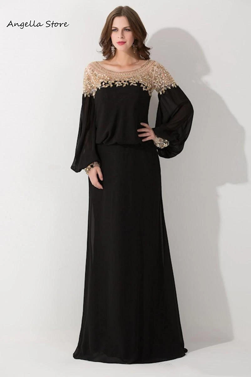 Black Loose Scoop Neck Dubai Kaftan Evening Dress Long Sleeves Gold Crystal Beads Chiffon Formal Party Gowns Vestido De Festa
Black Loose Scoop Neck Dubai Kaftan Evening Dress Long Sleeves Gold Crystal Beads Chiffon Formal Party Gowns Vestido De Festa