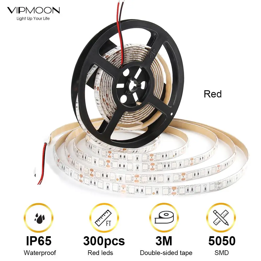 5M SMD 5050 LED Strip Light DC 12V Flexible LED Tape Ribbon 60leds/m Waterproof White PCB Ruben For Home Decor DIY - Red
5M SMD 5050 LED Strip Light DC 12V Flexible LED Tape Ribbon 60leds/m Waterproof White PCB Ruben For Home Decor DIY - Red