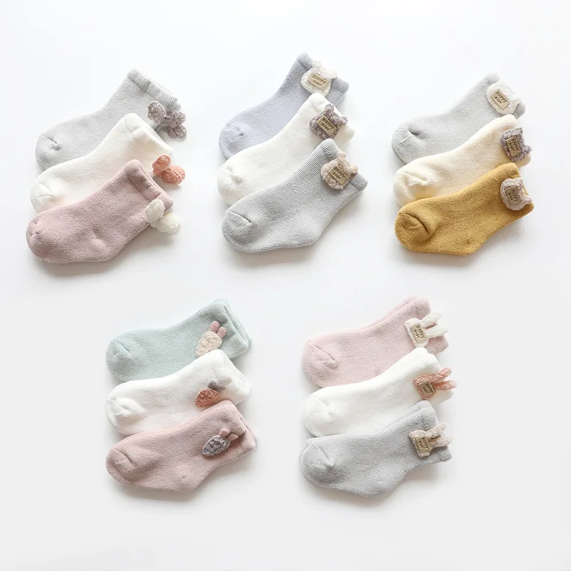 

3 Pairs/lot Autumn Winter Warm Baby Sock Super Thick Terry Thickened Baby Non-slip Socks Newborns Infants Cute Animal Kids Socks