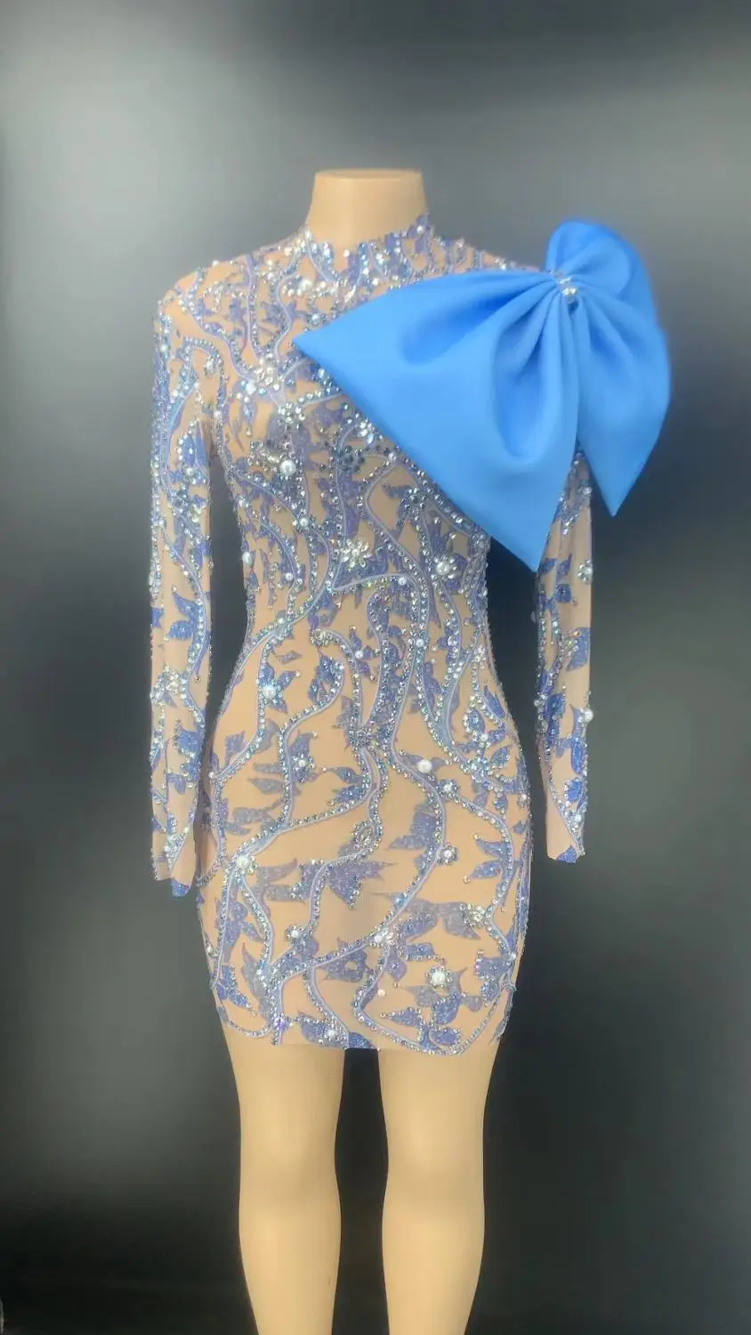 6 Colors Blue Pattern Rhinestones Pearl Bow Transparent Short Dress Birthday Celebrate Outfit Prom Women Dancer Dress
6 Colors Blue Pattern Rhinestones Pearl Bow Transparent Short Dress Birthday Celebrate Outfit Prom Women Dancer Dress