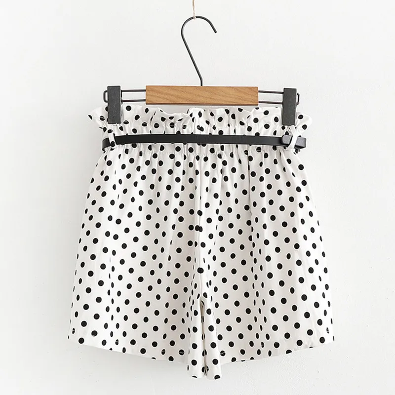 Женские короткие брюки, повседневная одежда, шорты в горошек с поясом на талии, прямые брюки средней посадки, милые стильные брюки 
Женские короткие брюки, повседневная одежда, шорты в горошек с поясом на талии, прямые брюки средней посадки, милые стильные брюки