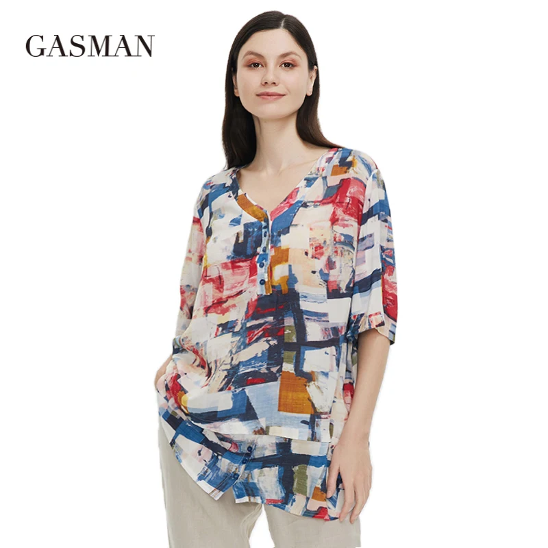 GASMAN 2021 New women's blouses for summer Literature-art Blooming V-neck T-shirt short sleeve plus size tops 5xl 6xl 7xl 5176
GASMAN 2021 New women's blouses for summer Literature-art Blooming V-neck T-shirt short sleeve plus size tops 5xl 6xl 7xl 5176