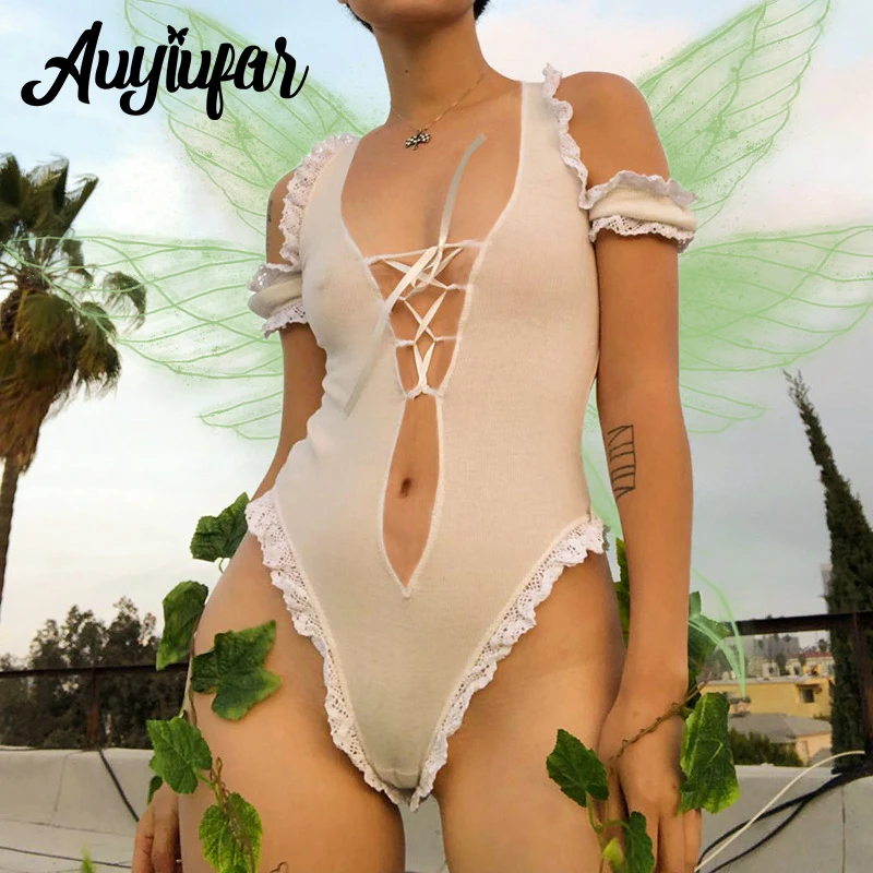 Auyiufar Fairycore Lace Trim Tie Front Open Shoulder Bodysuits Deep V Neck Bandage Y2k Short Sleeve Top Sexy White Slim Bodysuit
Auyiufar Fairycore Lace Trim Tie Front Open Shoulder Bodysuits Deep V Neck Bandage Y2k Short Sleeve Top Sexy White Slim Bodysuit
