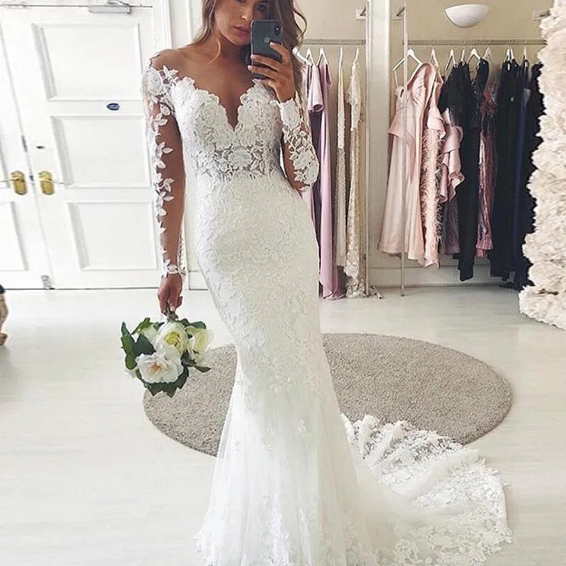 Custom Made Long Sleeves Wedding Dresses Charming Scoop Mermaid Bride Dress Robe de Mairee Lace Bridal Gown 2021 newly
Custom Made Long Sleeves Wedding Dresses Charming Scoop Mermaid Bride Dress Robe de Mairee Lace Bridal Gown 2021 newly