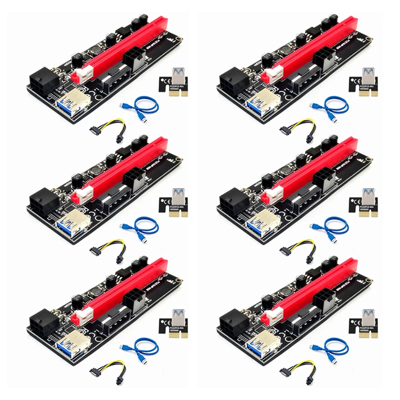 

RGEEK 6pcs VER009 USB 3.0 PCI-E Riser VER 009S Express 1X 4x 8x 16x Extender Riser Adapter Card SATA 15pin to 6 pin Power Cable