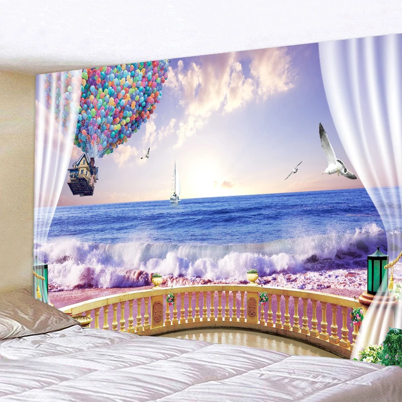

Die Große Welle Außerhalb Der Tür Tapisserie Hippie Wandbehang Ozean Strand Landschaft Wandteppiche Kunst Wand Tuch Teppich Roo