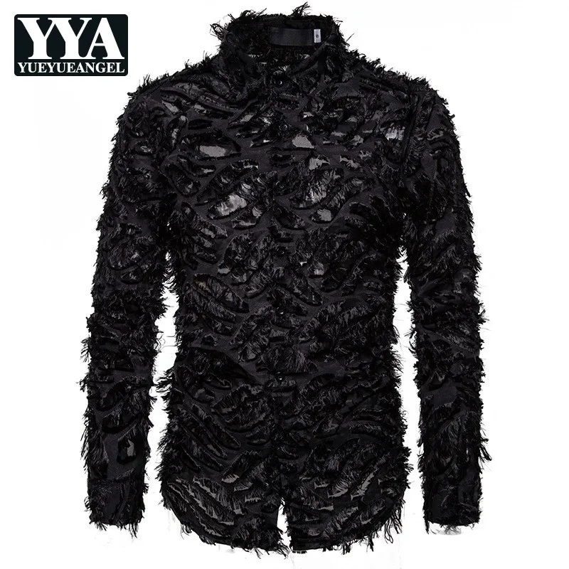 Feather Tassel Lapel Long Sleeve Shirts Men Fashion Stage Loose Single Breasted Shirts Personality White Black Tops Shirts Male
Feather Tassel Lapel Long Sleeve Shirts Men Fashion Stage Loose Single Breasted Shirts Personality White Black Tops Shirts Male