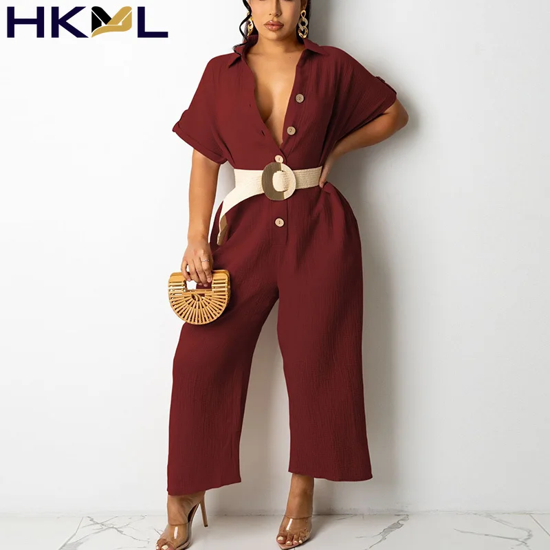 Summer New Women Jumpsuit Shirt Type Lapel Short Sleeve Button Up Solid Type Fashion Sexy Loose Overalls
Summer New Women Jumpsuit Shirt Type Lapel Short Sleeve Button Up Solid Type Fashion Sexy Loose Overalls