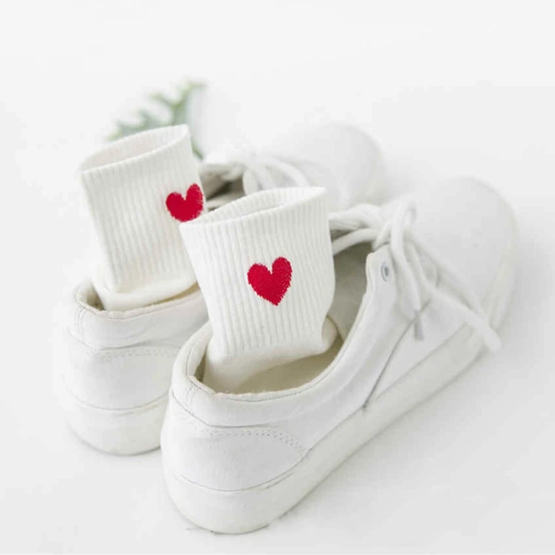 Женские носки с вышивкой Love Heart Sox в Корейском стиле Harajuku модные забавные Calcetines Mujer AMozae хлопковые