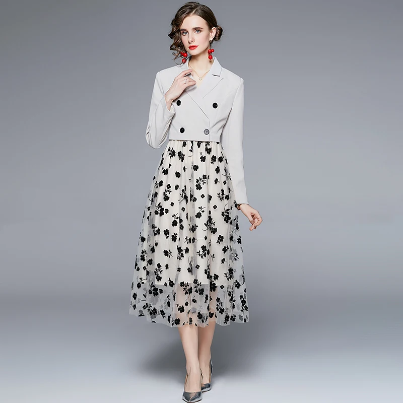 2021 Autumn Blazer Dress Suits Women 2 Piece Set Elegant Double Breasted Short Jacket and Knee Length Embroidery Mesh Dress
2021 Autumn Blazer Dress Suits Women 2 Piece Set Elegant Double Breasted Short Jacket and Knee Length Embroidery Mesh Dress
