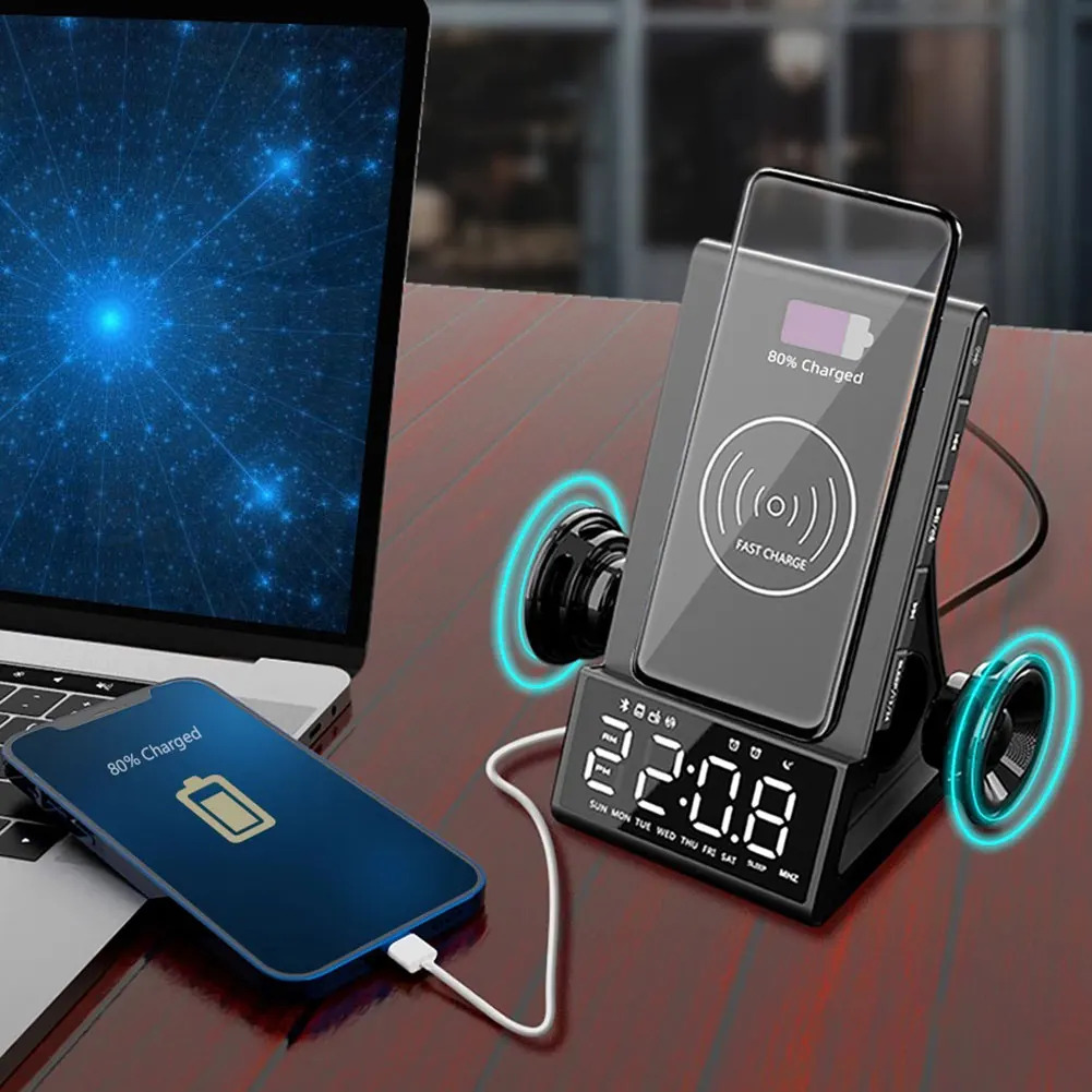 2021 Wireless Charging Speaker Bluetooth Charging Bedside Alarm Clock Phone Charger With Digital LED Display For Iphone Samsung
2021 Wireless Charging Speaker Bluetooth Charging Bedside Alarm Clock Phone Charger With Digital LED Display For Iphone Samsung