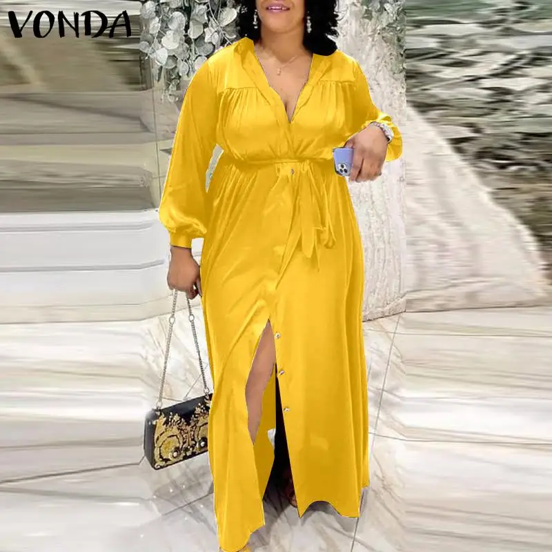 Satin Slik Dress VONDA 2022 Women Turn Down Neck Autumn Long Sleeve Shirt Dresses Lapel Button Down Bohemian Party Vestidos
Satin Slik Dress VONDA 2022 Women Turn Down Neck Autumn Long Sleeve Shirt Dresses Lapel Button Down Bohemian Party Vestidos