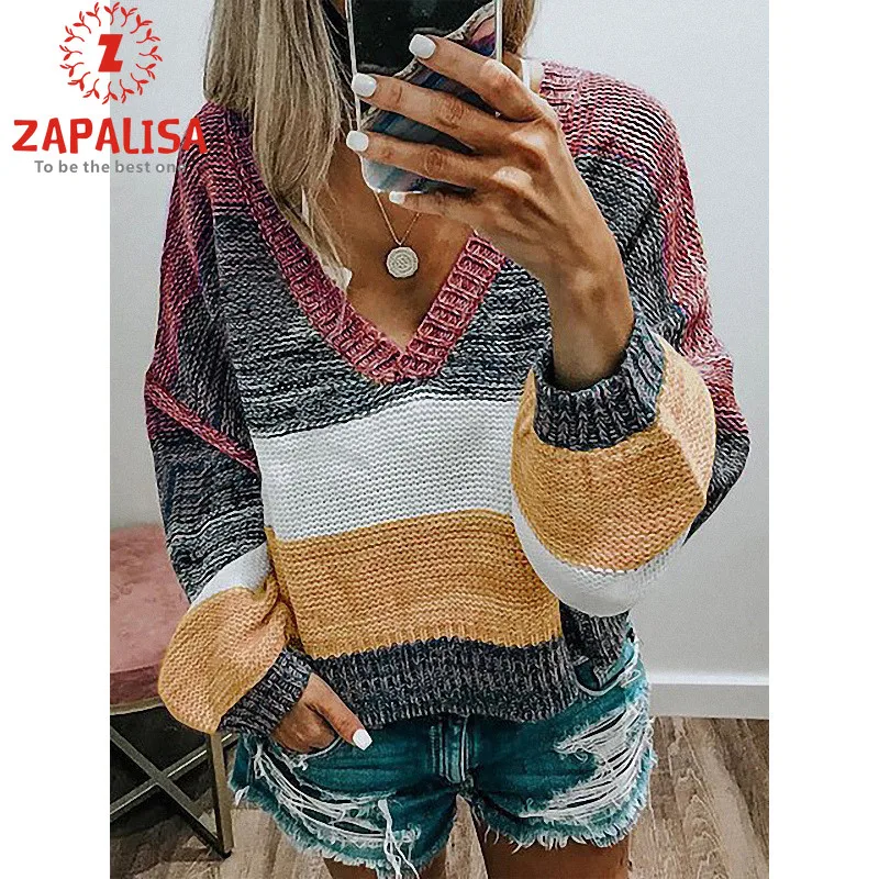 Fashion Casual Loose Sweaters for Women Patchwork Design V-Neck Long Sleeve Striped Print Spring Autumn Pullovers Knitted Top
Fashion Casual Loose Sweaters for Women Patchwork Design V-Neck Long Sleeve Striped Print Spring Autumn Pullovers Knitted Top
