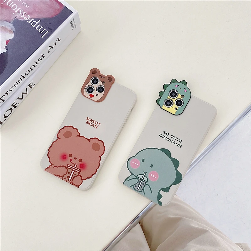 Super Cute 3D Lens Milk Tea Bear Dinosaur Camera Protection Phone Case For iPhone 12 11 Pro Max Xs Xr 7 Plus X SE Silicon Cover
Super Cute 3D Lens Milk Tea Bear Dinosaur Camera Protection Phone Case For iPhone 12 11 Pro Max Xs Xr 7 Plus X SE Silicon Cover