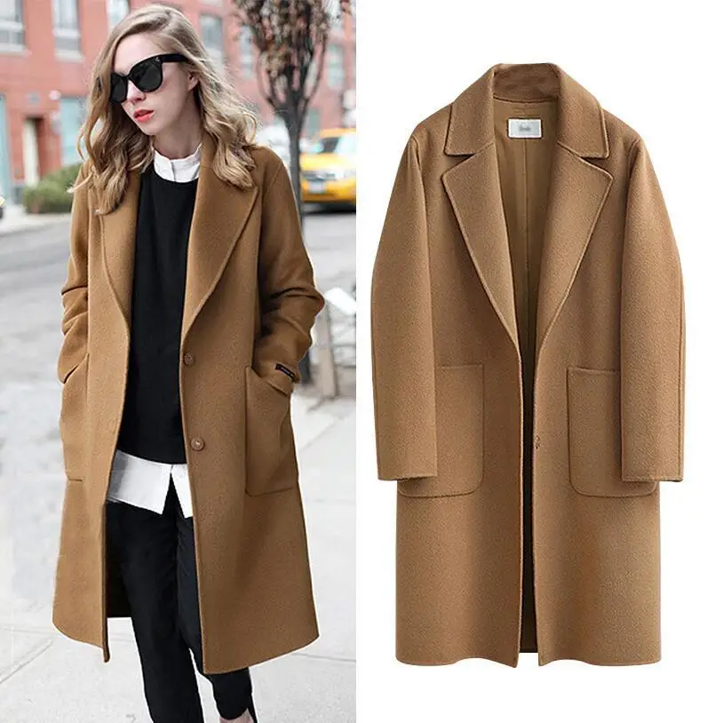 

Осенне-зимнее двустороннее шерстяное пальто для женщин в европейском и американском стиле новое шерстяное пальто Длинное свободное шерстя...