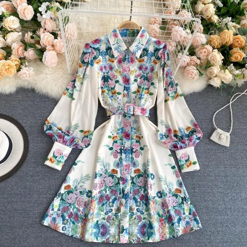 Vintage Women's Dress Print High Waist Slim Was Thin Dresses Female Fashion Tide 2021 Robe 
Vintage Women's Dress Print High Waist Slim Was Thin Dresses Female Fashion Tide 2021 Robe