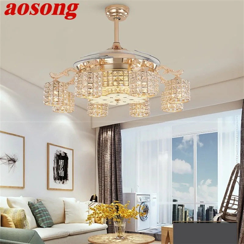 AOSONG New Ceiling Fan Light Invisible Crystal With Remote Control Modern Luxury Gold Lamp For Home
AOSONG New Ceiling Fan Light Invisible Crystal With Remote Control Modern Luxury Gold Lamp For Home