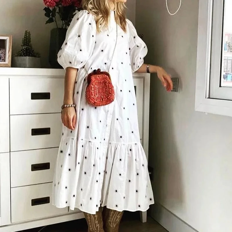 Women Dot Print Ruffles Long Dress 2021Spring Summer Casual Half Sleeve Single-Breasted Loose Waist Shirt Dress Party Robe Femme
Women Dot Print Ruffles Long Dress 2021Spring Summer Casual Half Sleeve Single-Breasted Loose Waist Shirt Dress Party Robe Femme