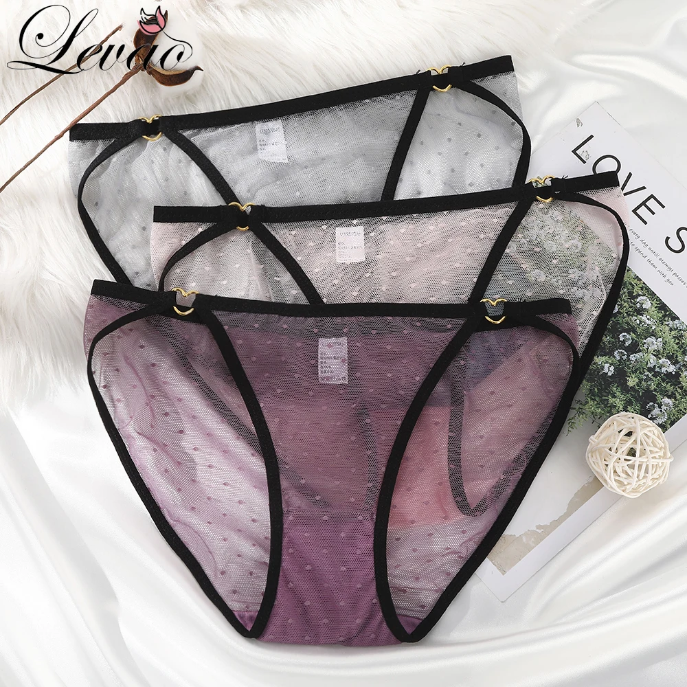 

LEVAO Women's Sexy Lace Transparent Low-Rise Lingerie Briefs Underwear Panties Delicate Soft Comfort Tangas Mesh Lace-Up Bikini